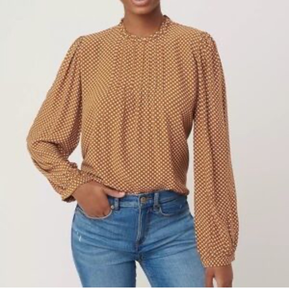 Loft brown and white ruffle neck blouse size L